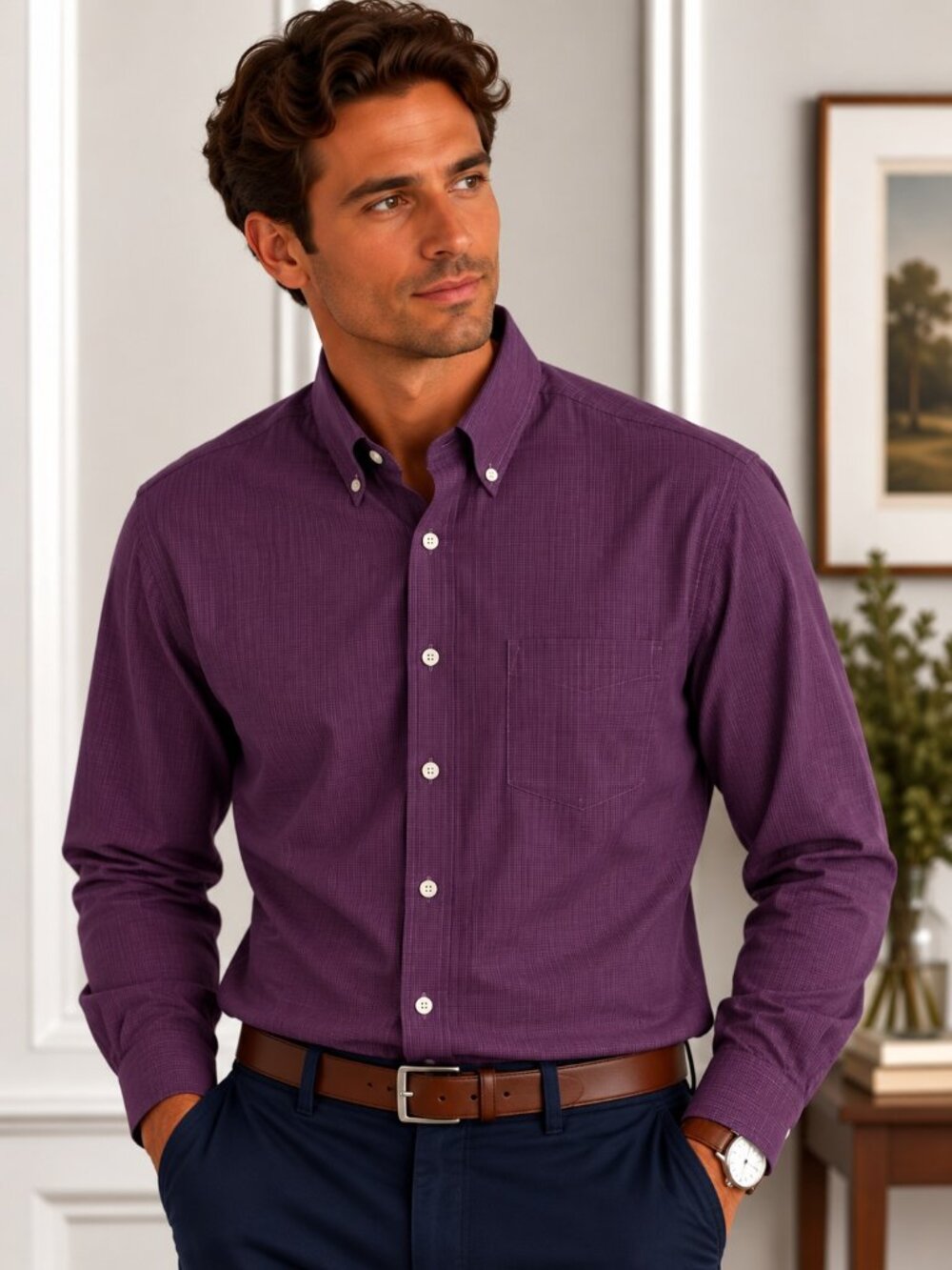 Burgundy Long-Sleeve Button-Down